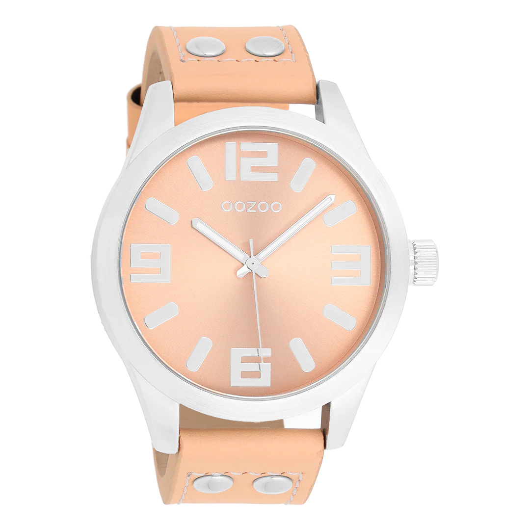 OOZOO Timepieces – C1090 – Damen – Leder-Armband – Pfirsichrosa/Silber XL