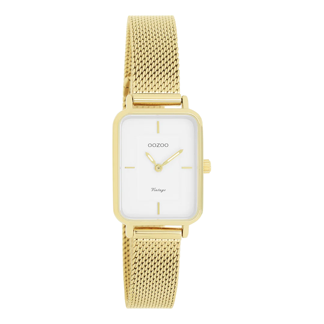 OOZOO Vintage  – C20352 – Damen – Edelstahl-Mesh-Armband – Gold/Weiß