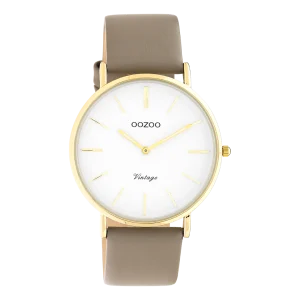 OOZOO Vintage - C20220 - Damen - Leder-Armband - Taupe/Gold 40 mm M