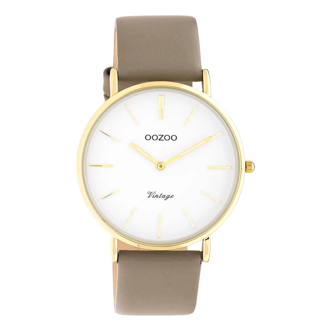 OOZOO Vintage – C20220 – Damen – Leder-Armband – Taupe/Gold 40 mm M