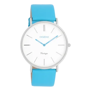 OOZOO Vintage - C20310 - Damen - Leder-Armband - Neonblau/Silber
