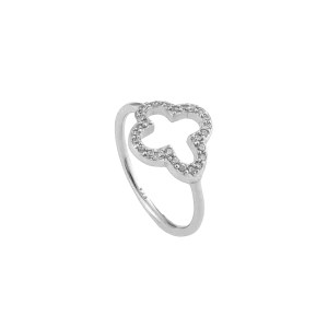 Glücksring mit Kleeblatt & Zirkonia 925er-Sterling-Silber