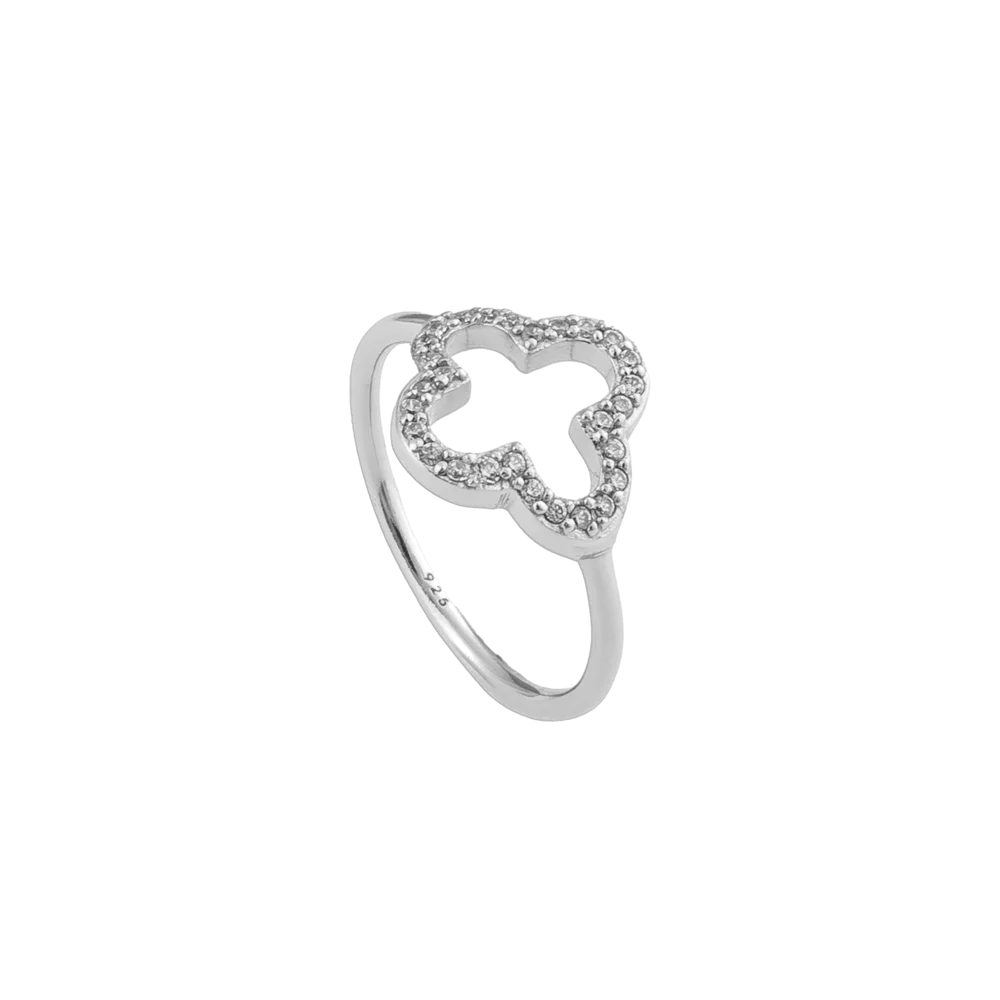 Glücksring mit Kleeblatt & Zirkonia 925er-Sterling-Silber